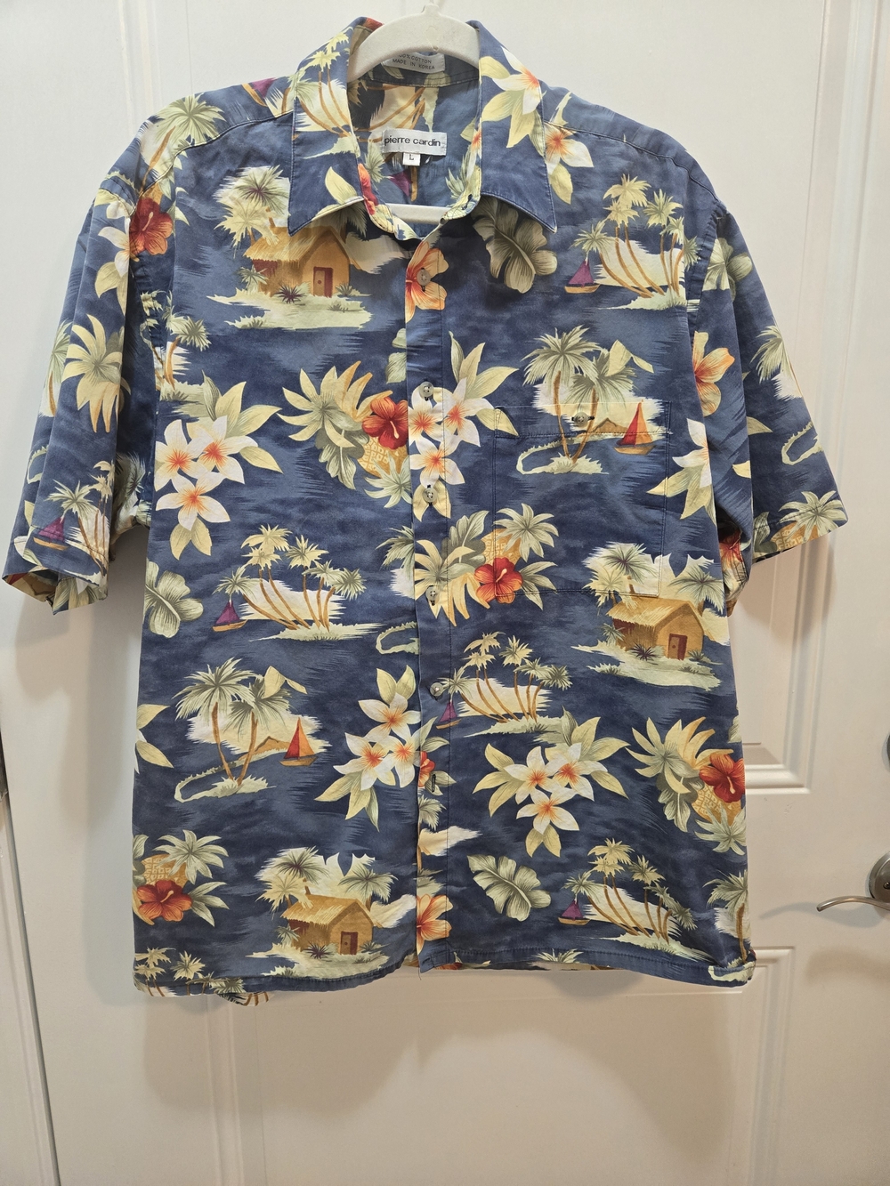 Pierre Cardin Blue Hawaiian Floral Short-Sleeve Button-Down Shirt